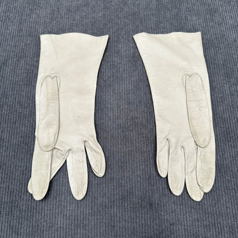 Vintage Cream Leather Dress Gloves Mid Length Three Point Stitch Off White
